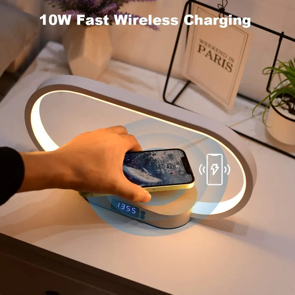 Versatile Wooden Lamp with Wireless Charger